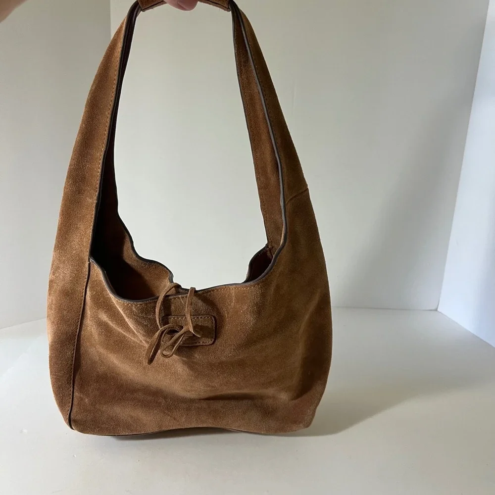 Lucky Brand Clem Suede‎ Slouchy Hobo Bag Cognac Brown Shoulder Bag